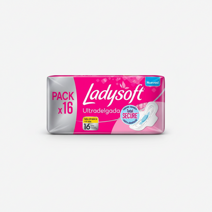 Toallas Higiénicas Diurnas Ultradelgada Ladysoft Tela Suave Pack x16 Un